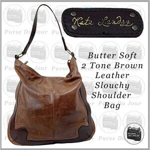 Kate Landry 2 Tone Brown Soft Leather Large Slouchy Shoulder Bag
